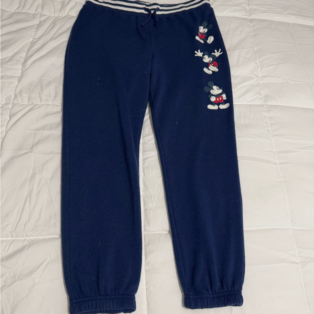 Disney Mickey Mouse Blue Sweatpants with Tapered Legs and Drawstring